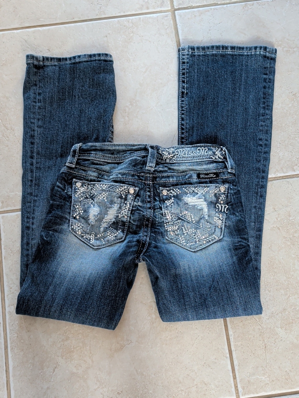Miss Me Girls Size 12 Dark Blue Embellished Boot Cut Jeans